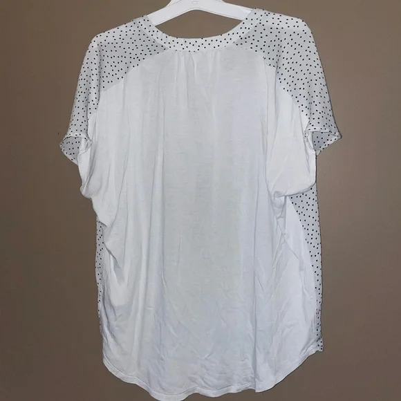 LC Lauren Conrad Women’s White Polka Dot Chiffon Short Sleeve Blouse Size M - Picture 4 of 4